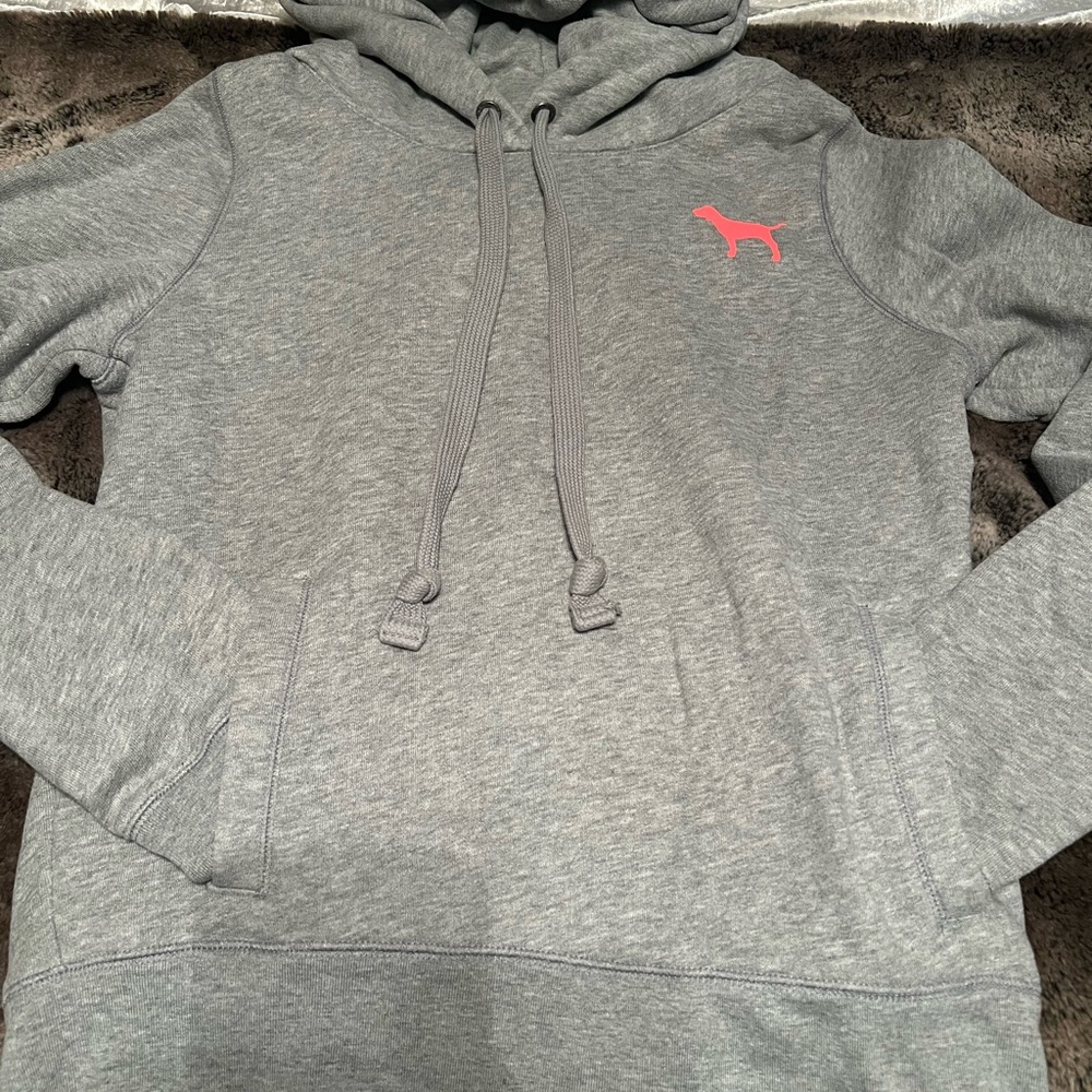 PINK Victoria's Secret Gray Hoodie with Pink Dog Logo